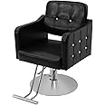 ZAWAYINE Barber Chair Hair Salon Chair for Hair Stylist 360° Swivel Hydraulic Hair Chair with Black Leather Heavy-Duty Salon Chairs for Barbershop,Home,Spa Max Load 440 Lbs