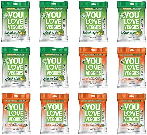 You Love Veggies Handmade Organic Veggie Leather Variety Pack of 12 - Carrot & Chia Seed, Spinach & Kale