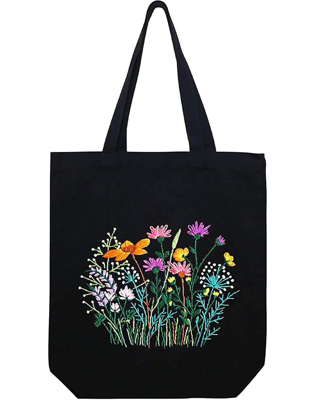 Canvas Tote Bag Embroidery Kit for Beginners Adults, Stamped Embroidery Starter Kit with Flower Pattern, Hand DIY Art Sewing Craft Cross Stitch Kit Canvas Bag with Hoop Needles Threads Instruction