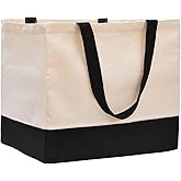 CNaiyunpin Heavy Duty Canvas Reusable Grocery Bags - 8.3 Gal Foldable Large Tote with Handles, Holds 60 lbs & Washable Eco-friendly Bags with 5 Pockets, Off White Black