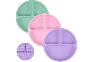 Vicloon Suction Plates, 2 Pcs Baby Toddler Plate, 100% Food Grade Silicone BPA Free Baby Plates, Divided Plate Design, Silicone Grip Dish Microwave & Dishwasher Safe