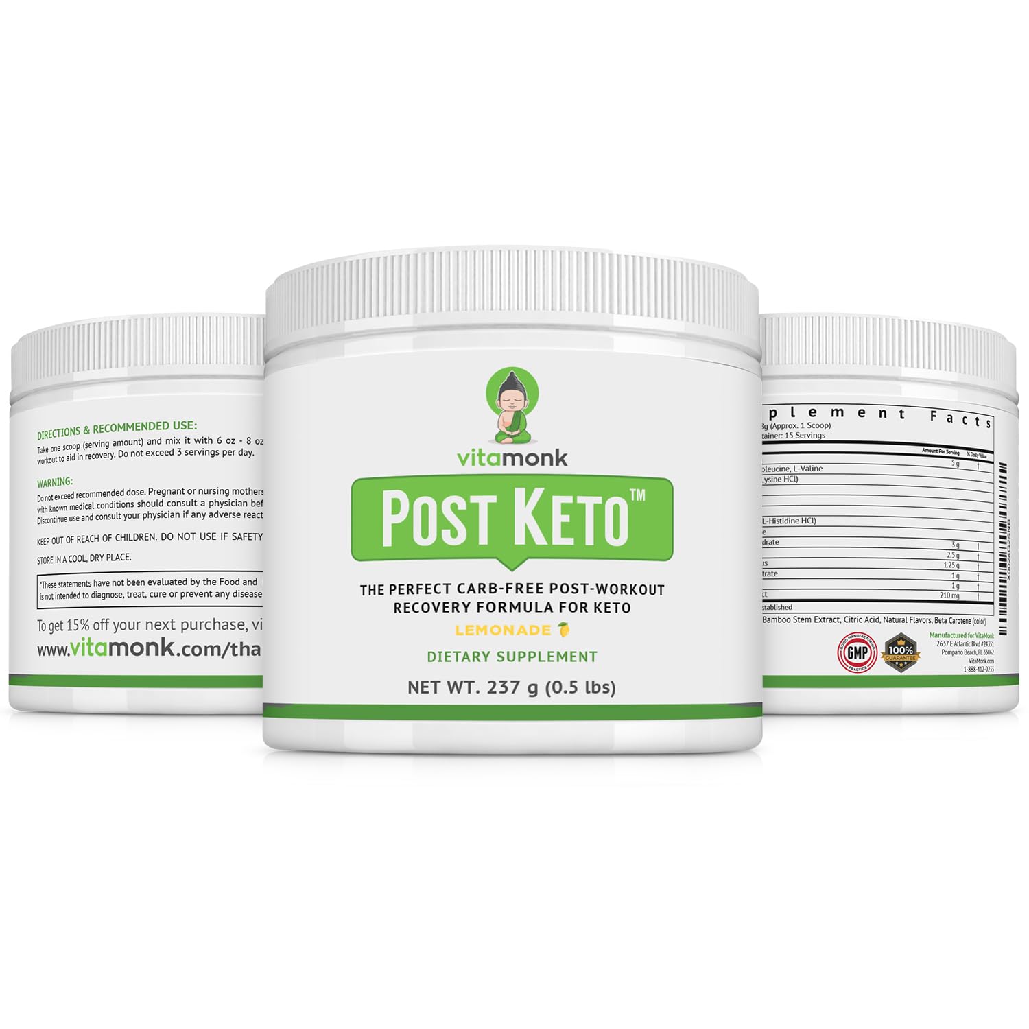 VitaMonk Keto Post Workout Recovery Drink After Workout Recovery Drink Optimal No-Carb Keto Post Workout for Men and Women - Faster Recovery -No Additives or Sugar - Non-GMO