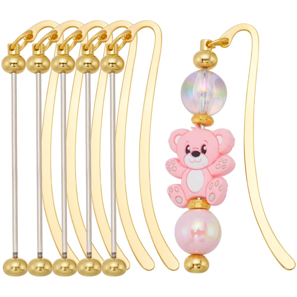 SUNNYCLUE 1 Box 6Pcs Metal Blank Bookmark Beadable Bookmarks with Bar Gold Bookmark Hooks Bulk Alloy hook Bookmark Beading Metal Bookmarks for Teacher Student Office Gift Women DIY Craft Supplies