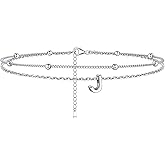 ChicSilver Ankle Bracelets for Women Waterproof, 925 Sterling Silver Initial Anklets for Women, Adjustable Dainty Layered Anklet Beach Jewelry for Women Mom Wife Friend