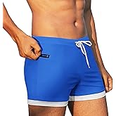 COOFANDY Men's Swimwear Swimsuits Solid Basic Swim Boxer Trunks Board Shorts with Zipper Pockets Sky Blue