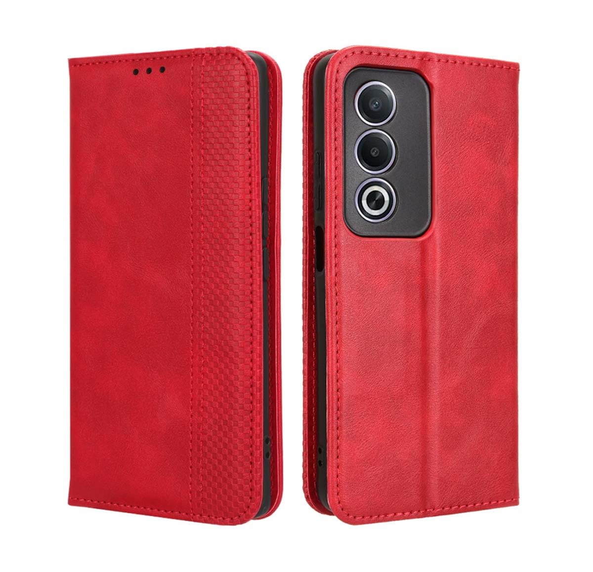 PEIYE Leather Wallet Case for Oppo A80 5G, Flip Folio Cover with Card Slots and Cash Compartment, Shockproof TPU Interior, Magnetic Closure, Stand Function - Red