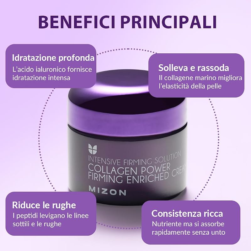 [Mizon] Crema Arricchita con Collagene Marino (50ml) Cura della pelle coreana, collagene marino ricco al 54%, cura intensiva antietà e linee sottili (Collagen Power Firming Enriched Cream)