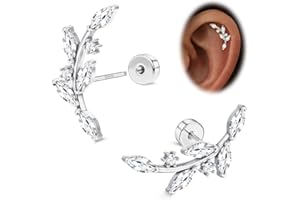 LOYALLOOK 925 Sterling Silver Flat Back Stud Earrings for Women Hypoallergenic | 14K Gold Plated Cartilage Earrings for Sensitive Ears | Small CZ Helix Conch Tragus Piercing Jewelry 20G