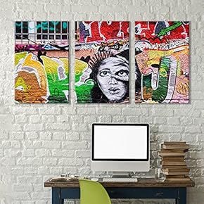 3 Panel Canvas Wall Art - Triptych Street Graffiti Series - Lady Liberty Illuminati - Giclee Print Gallery Wrap Modern Home Art Ready to Hang - 16"x24" x 3 Panels