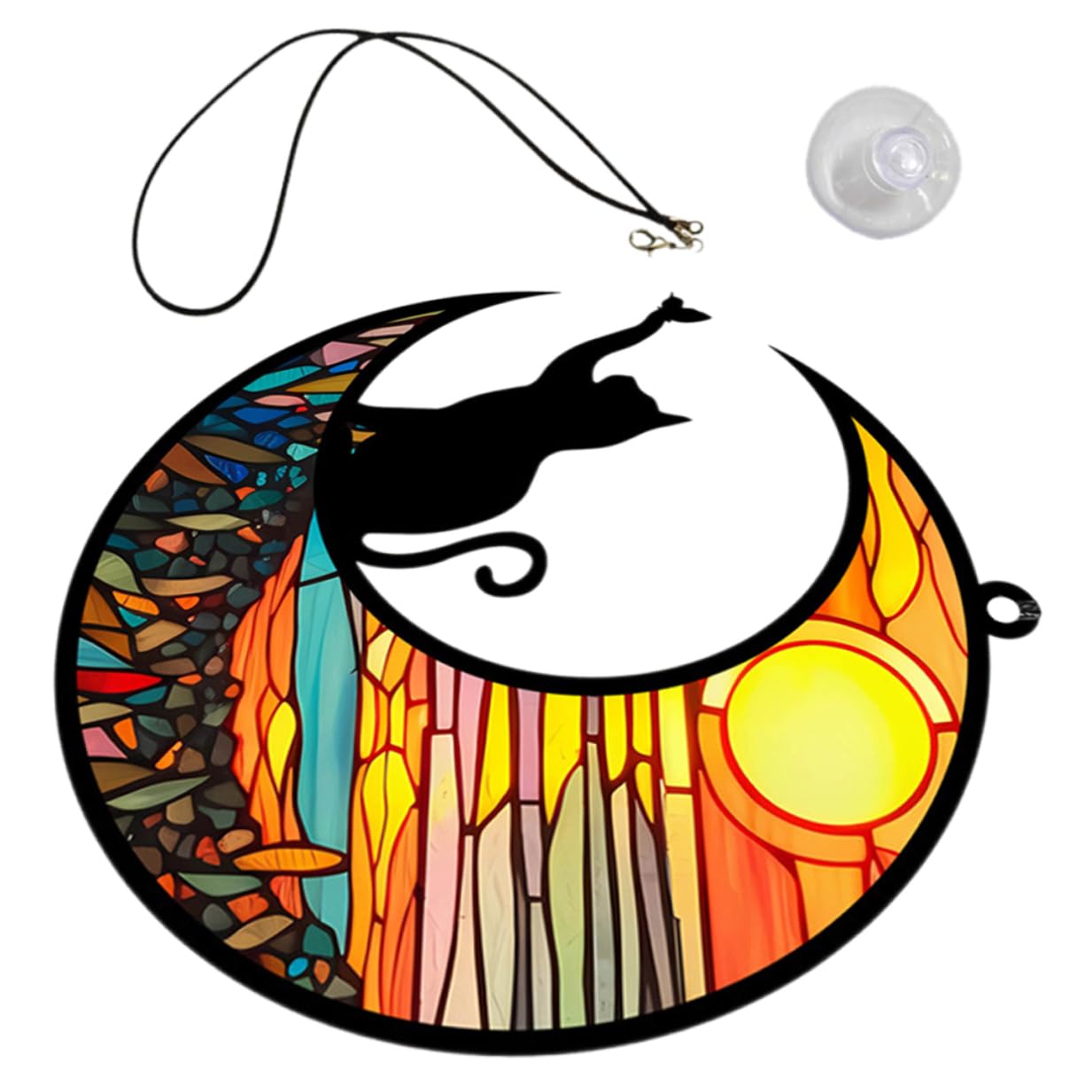 ORFOFE 1Set Squatting Cat Moon Ornament Wall Hanging Cat Pendant Decoration for Home Living Room Bedroom and Garden Decor