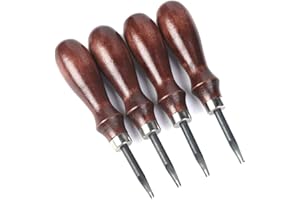 WUTA Leather Edge Bevelers, 4pc High Carbon Steel Edge Skiving Set, Leather Wood Handle Leather Tools, Leather Craft Keen Edge Cutting for Beveling (0.8mm+1mm+1.2mm+1.4mm)