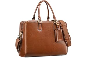Kattee Genuine Leather Briefcase for Women, Large Capacity Laptop Bag with Luggage Tag