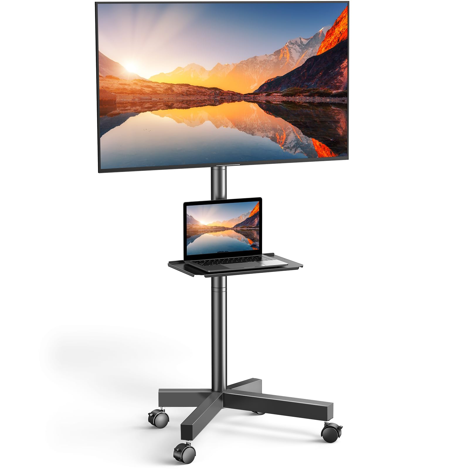 Photo 1 of PERLESMITH Mobile TV Cart with Wheels for 23-60 Inch LCD LED OLED Flat Curved Screen Outdoor TVs Height Adjustable Shelf Floor Stand Holds up to 55lbs Monitor TV Holder with Tray Max VESA 400x400mm