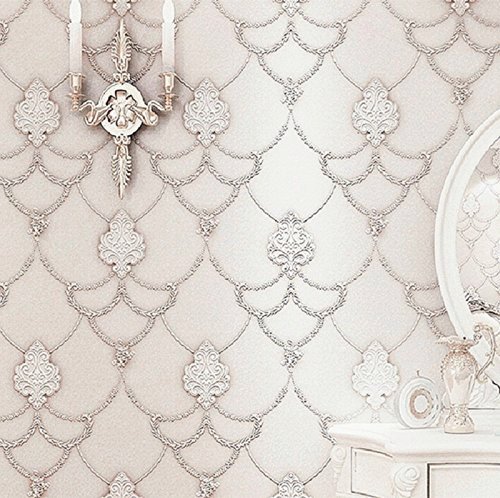 Blooming Wall: Non-woven Elegant European Flocking Embossed Damask Textured Lace Pattern Wall Mural Wallpaper for Living Room Bedroom, 20.8 In32.8 Ft=57 Sq.ft,89030