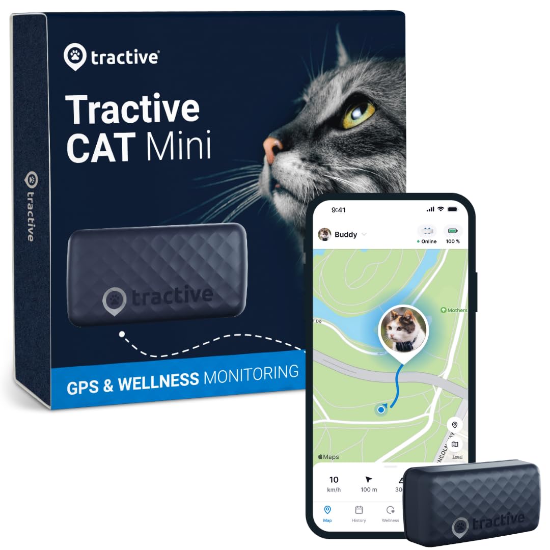 Photo 1 of Tractive GPS Tracker & Health Monitoring for Cats (6.5 lbs+) - Market Leading Pet GPS Location Tracker | Wellness & Escape Alerts | Waterproof | Works with Any Collar (Dark Blue)
