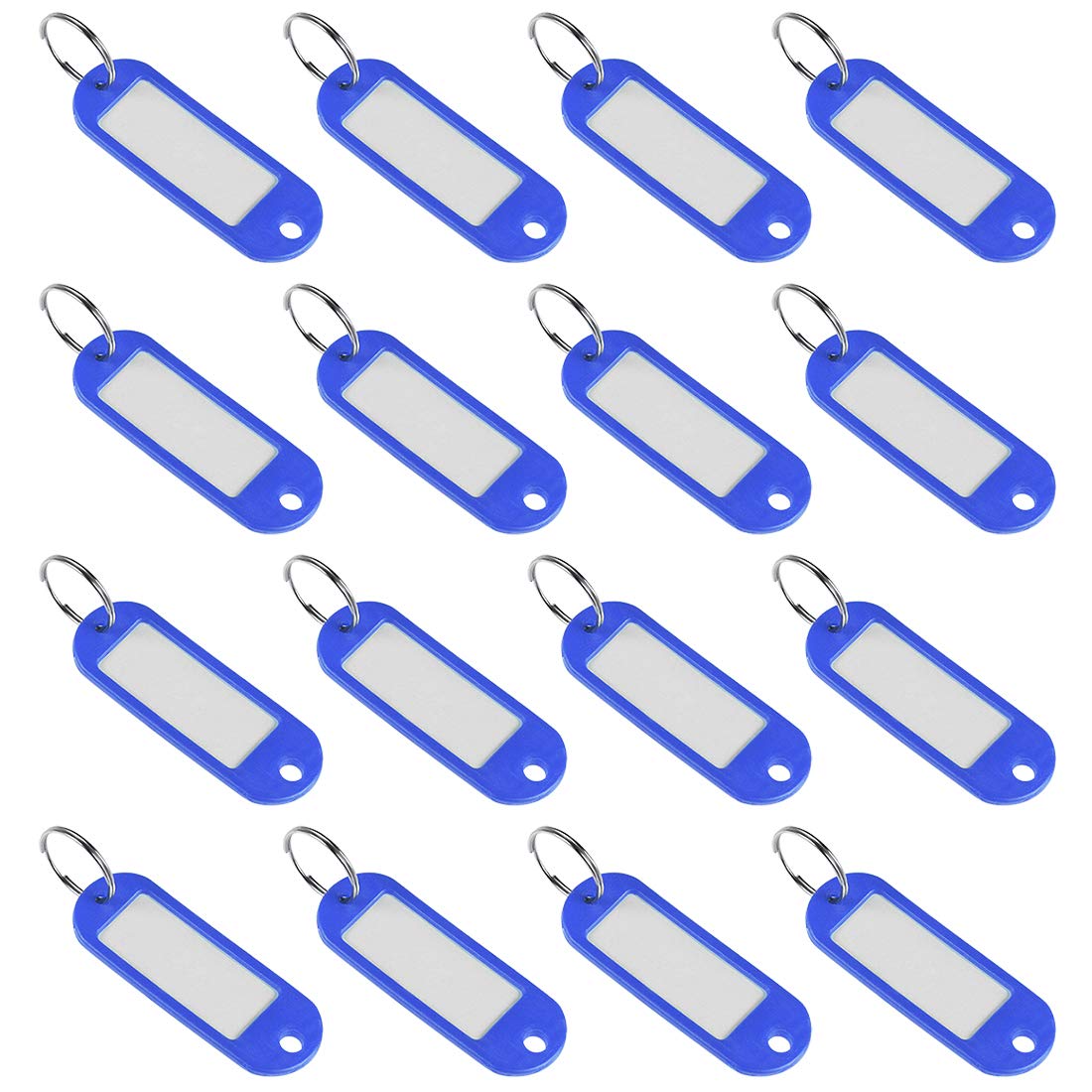 sourcing map Plastic Key Tags with Split Ring Keychain ID Luggage Label Window 60x21mm, Blue 16Pcs