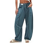 TARSE Womens Barrel Linen Pants High Waisted Harem Casual Loose Fit Wide Leg Baggy Drawstring Pants with Pockets