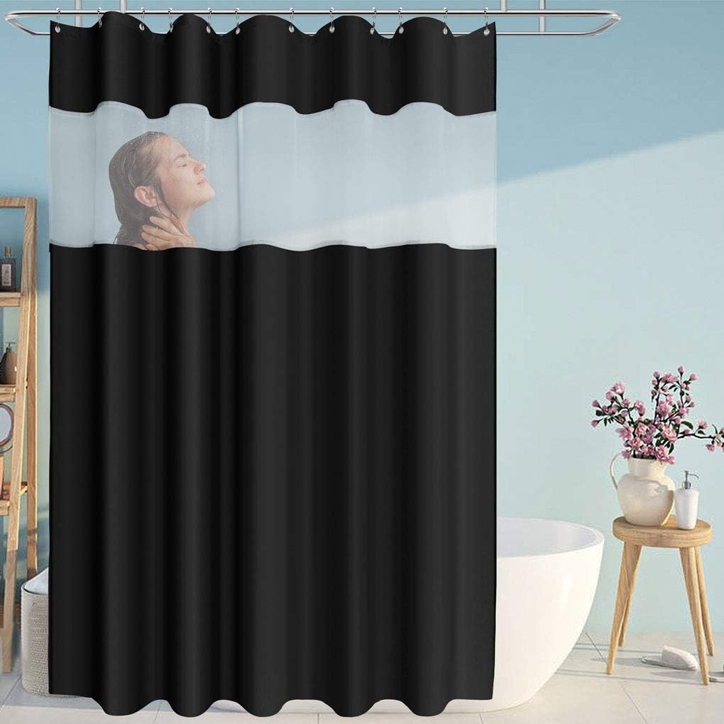 Eforcurtain Solid Black Fabric Shower Curtain