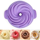 Stouge Silicone Bundt Cake Pan Nonstick Fulted Gelatin Baking Mold, 9 Inch (Purple）