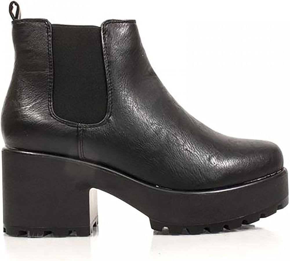 ladies black chunky boots