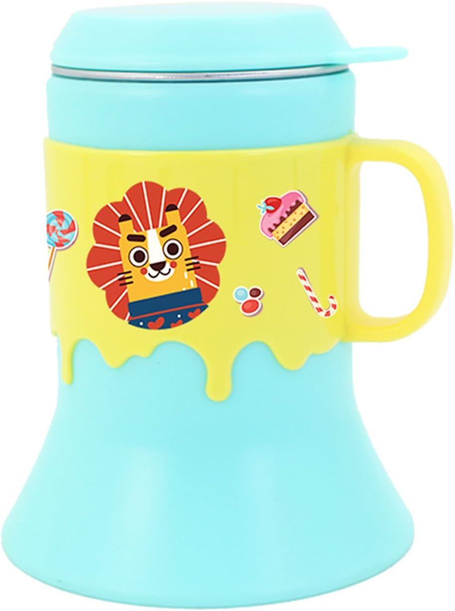 Stainless Steel Cup 8 oz, Dearya Fun Animal BPA free Trumpet Shape Drop Resistance Kids Cups with Lids & Handle for Babies, Toddlers 6M+ 250ml, Blue