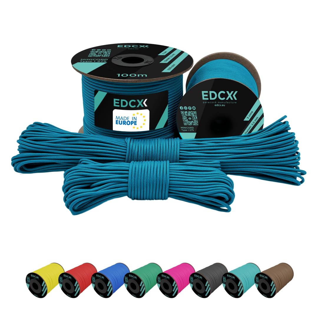 EdcX 2 mm Nylon Paracord 275 (15, 30, 50 and 100 m)– 100% Nylon rope, 3-Strand cord, Nylon cord 2 mm in Many Colours (Ice Mint, 30 m)