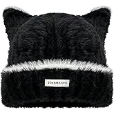 Women Winter Y2K Cute Cat Ears Hats Slouchy Plush Knitted Beanie Snow Ski Hat Fuzzy Warm Crochet Skull Cap 2026