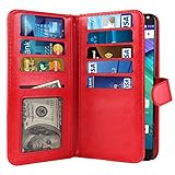 NEXTKIN Moto X Style XT1575 Case, Leather Dual Wallet Folio TPU Cover, 2 Large Pockets Double flap, Multi Card Slots Snap Button Strap For Motorola Moto X Style XT1575 Pure Edition 3rd Gen - Red