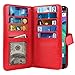 NEXTKIN Moto X Style XT1575 Case, Leather Dual Wallet Folio TPU Cover, 2 Large Pockets Double flap, Multi Card Slots Snap Button Strap For Motorola Moto X Style XT1575 Pure Edition 3rd Gen - Red