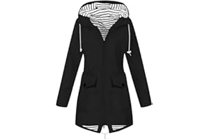 YMADREIG Womens Long Rain Jacket Lightweight Waterproof Windproof Rain Coat Drawstring Zip Up Windbreaker Outdoor Trench Coat