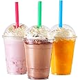 [100 Sets-16 oz.] Plastic Cups With Dome Straw Slot Lids PET Crystal Clear Disposable Togo Cup BPA Free For Party Ice Cold Drinks Coffee Tea Parfait Dessert Smoothie Bubble Boba Fruit Milkshake Slush