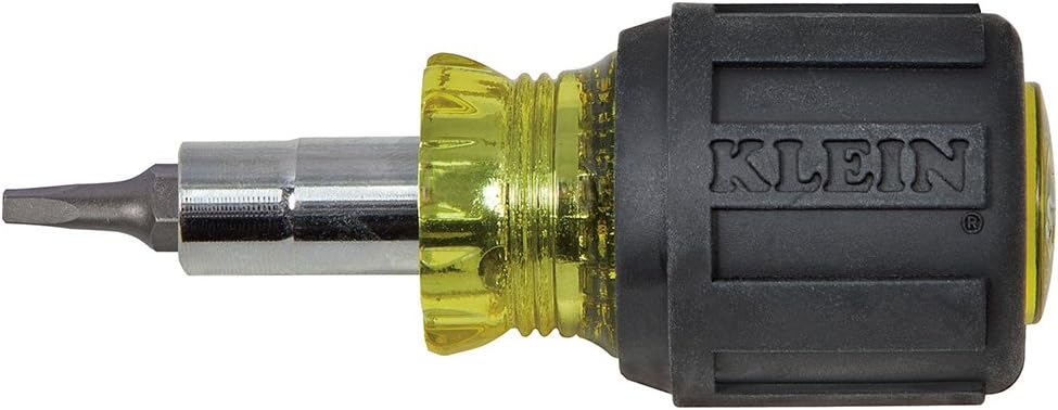 Klein Tools 32561 Multi-Bit Screwdriver / Nut Driver, 6-in-1 Stubby Screwdriver with 2 Phillips, 2 Slotted Bits, 2 Nut Drivers - - 