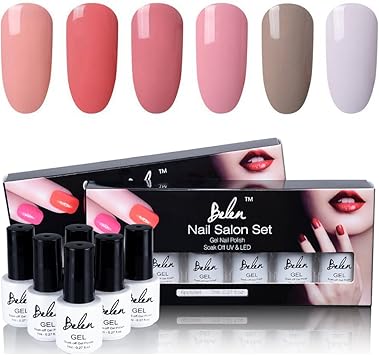 Vernis Semi Permanent Belen Lot De 6 Vernis Gel Couleur Nude Kit French Manucure Nail Art Uv Led Soak Off Vernis à Ongles Paillettes 7ml