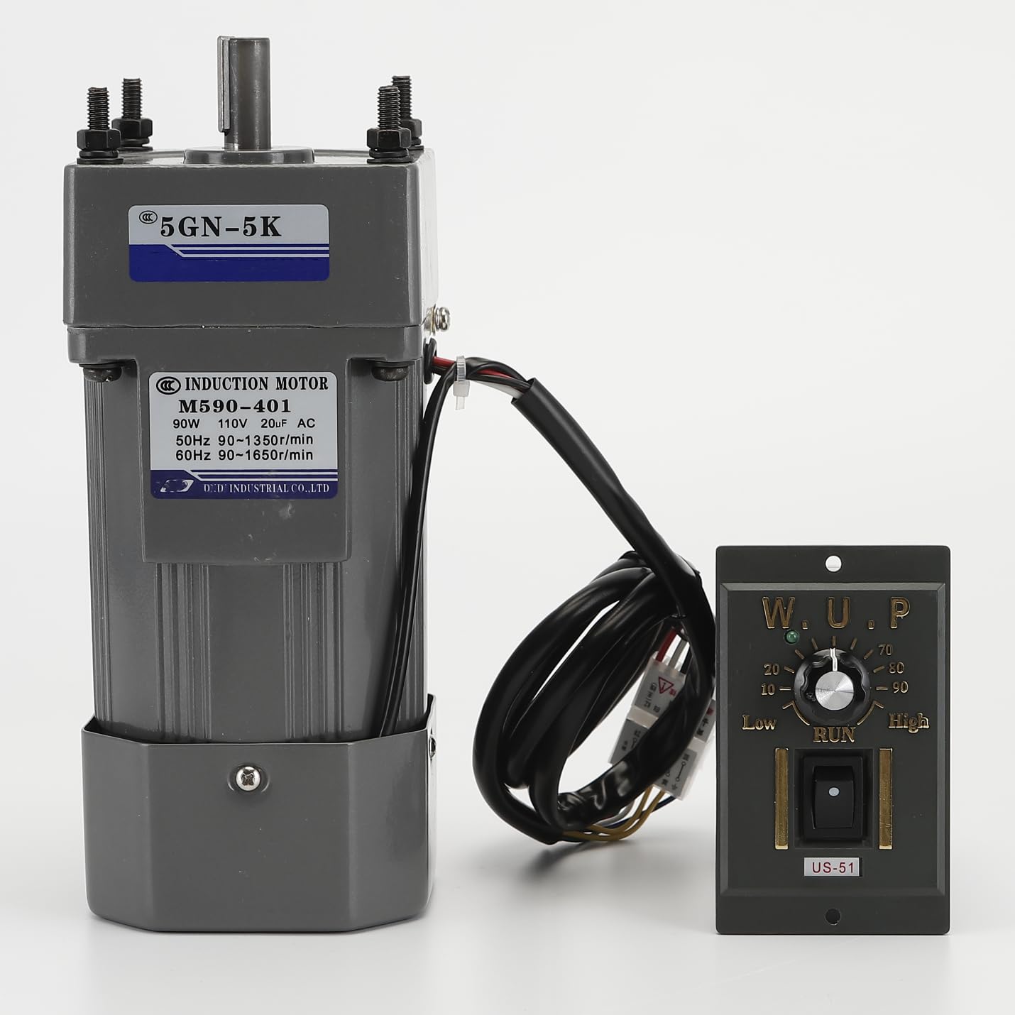 Photo 1 of 110V AC Motor + Speed Controller + Gear Box, 90W Single Phase Electric Motor with Gearbox, 0-270RPM Variable Speed Motor, Reversible Gear Motor with Control Box, 1:5 Geared Motor