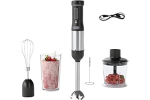 WHUTO Cordless Immersion Hand Blender, 5-in-1 Variable Speed blender handheld,Rechargeable with 2000mAh Battery, BPA-Free & D