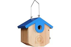 SISTERBIRD Wren Bird Houses for Outside Cedar Hanging Birdhouses for Outdoors 1-1/8" Entrance Hole Bird Houses for Outside Clearance Wooden Nesting Box Chickadee Predator Guard, Blue