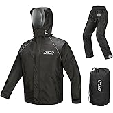 ILM Motorcycle Rain Suit for Men 2 Piece Waterproof Jacket and Pants Hidden Shoe Cover Breathable Reflective Model RS03