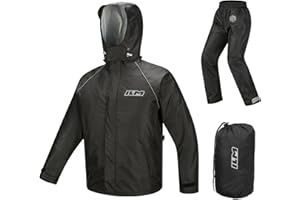ILM Motorcycle Rain Suit for Men 2 Piece Waterproof Jacket and Pants Hidden Shoe Cover Breathable Reflective Model RS03