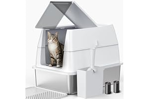 AIPERRO Stainless Steel Litter Box with Lid, XL Extra Large Metal Cat Litter Boxes for Big Cats Enclosed, Easy to Scoop with Scoop Set, High Sides Enclosure Anti-Urine Leakage Non-Sticky