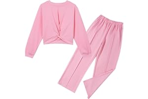 Zupora Girls Fall Outfits 2 Piece Sweatsuit Twist Front Pullover Sweatshirt Wide Leg Sweatpants Tracksuit Kid Clothing Set
