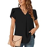 Bestbee Women's Dressy Chiffon Blouses V Neck Tops Tee 2025 Summer Shirts Petal Short Sleeve Casual T-Shirts