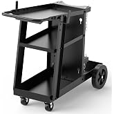 YESWELDER 3-Tier Welding Cart, Tilted Platform and 360&deg; Rolling | Large Storage, Dual Cylinder Slots, and Stainless Steel Safety Chains, Steel and Aluminum Frame with Rubber Wheels