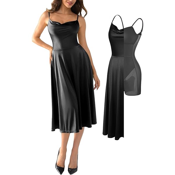 Popilush Shapewear Dress Built in Bra Adjustable Straps Black Square Neck Summer Formal A-Line Slip Midi Dresses for Women XS at Amazon Women's Clothing store Popilush Shapewear Dress Built in Bra Adjustable Straps Black Square Neck Summer Formal A-Line Slip Midi Dresses for Women XS at Amazon Women's Clothing store