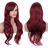ANESHE Wigs 28 Inch 70cm Long Curly Wavy Hair Wig Heat Resistant Cosplay Wig with Wig Cap (Wine Red)