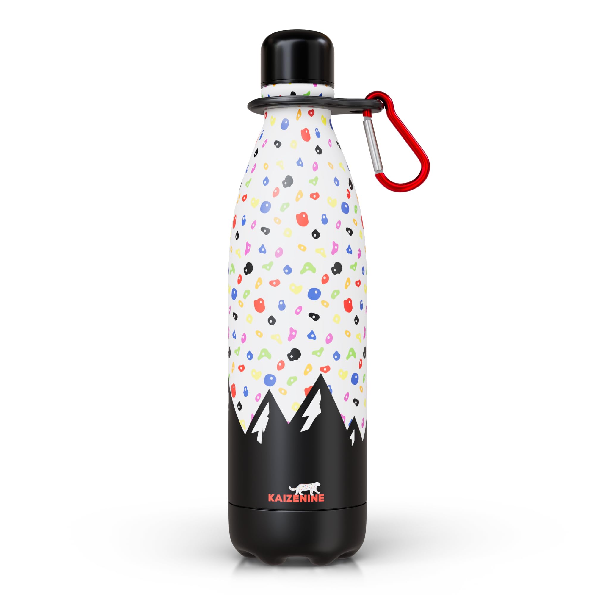 KAIZENINE Stainless Steel Water Bottle 500ml Rock Climbing Thermal Drinks Sports Bottle Insulated Camping Gym Bouldering Gift for Climber Leak Proof Flask Carabiner 24hrs Cold 12hrs Hot Hydration Eco