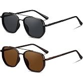 YMRFW Tangle Free Polarized Aviator Sunglasses for Women Men Retro Trendy Metal Square UV400 Protection Sun Glasses