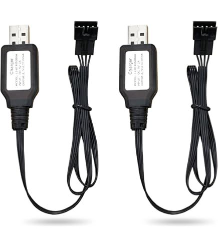 Pack De 2 Baterías Recargables De Litio 7.4V 500mAh Para Coches RC – Conector SM-4P Y Cable USB Para Vehículos De Construcción Y Stunt
