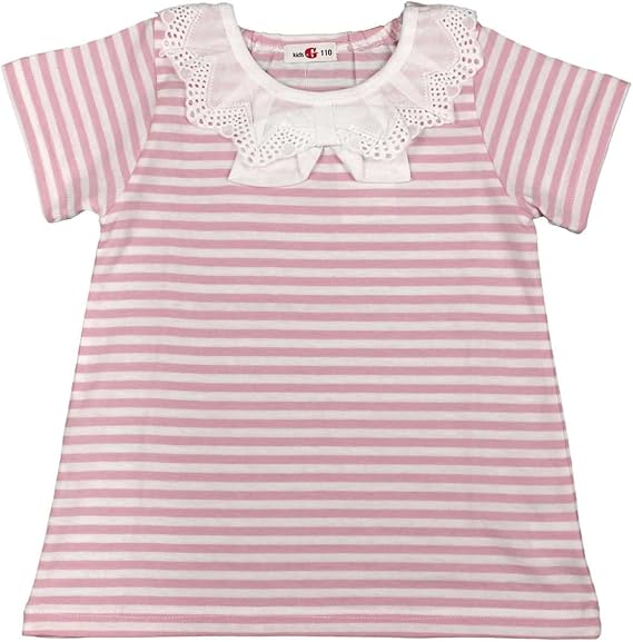 Amazon Co Jp ガールズ キッズ トップス半袖 Kids G 襟レース リボンつき ボーダー柄 半袖 ｔシャツ カットソー 女の子 女児 子供用 110cm 120cm 130cm 服 ファッション小物