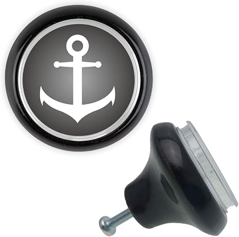 Keramik Möbelknopf 00080MKAPS Schwarz Anker 5 Grau Motiv für Schrank