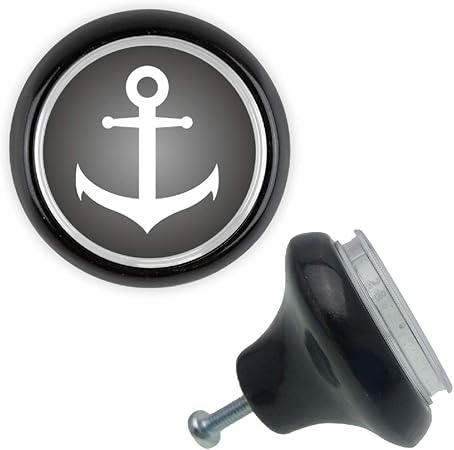 Keramik Möbelknopf 00080MKAPS Schwarz Anker 5 Grau Motiv für Schrank